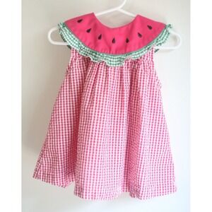 Vintage Class Club Baby Watermelon Dress 24M Pink Gingham Check Ruffle Collar